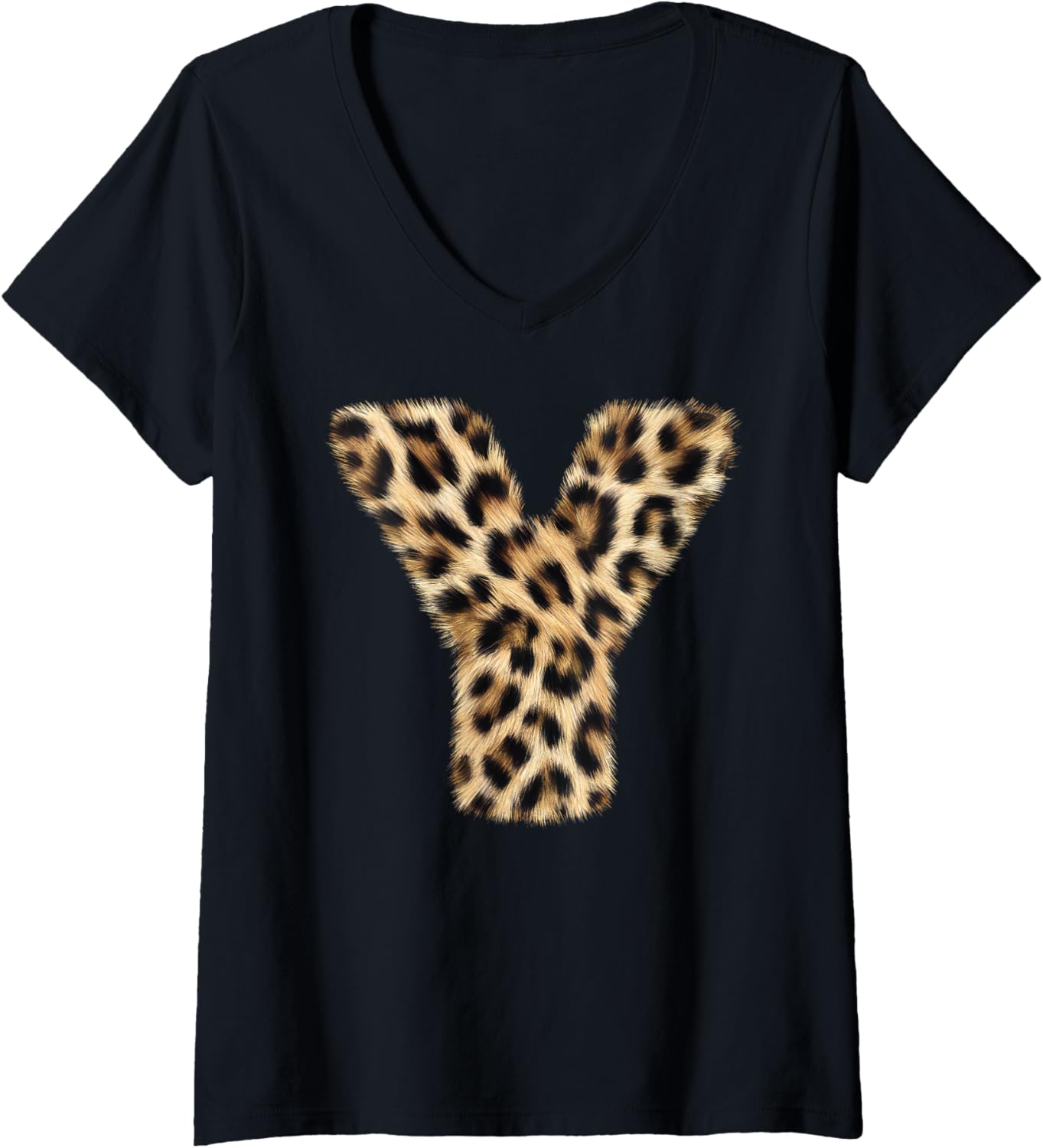 Womens Letter Y Cheetah Leopard Initial Print Name Zebra Matching V Neck Apparel Trending US Everyday Wear