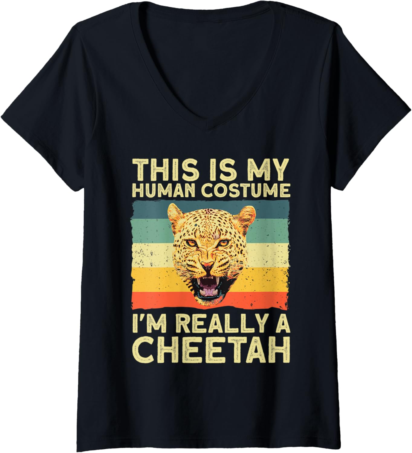 Womens Funny Cheetah Art For Men Women Cheetah Leopard Safari Lover V Neck Apparel Streetwear Style Everyday Wear