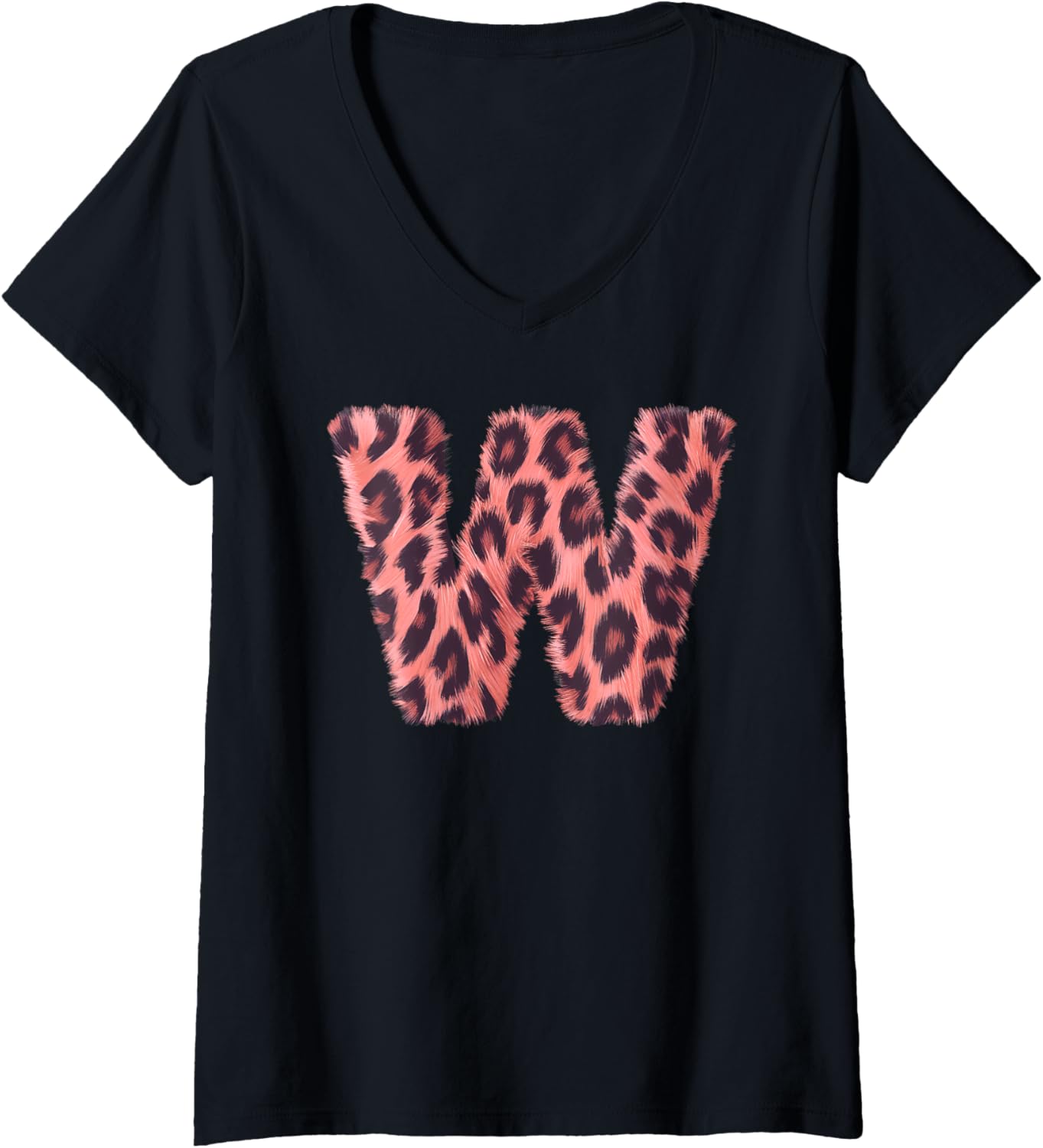 Womens Letter W Cheetah Leopard Print Pink Initial Zebra Matching V Neck Apparel High Search Demand Best Seller Look