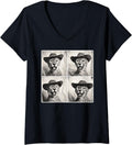 Womens Cheetah in Cowboy Hat Retro Photobooth Selfie Funny Zoo V Neck Apparel High Search Demand Fan Favorite