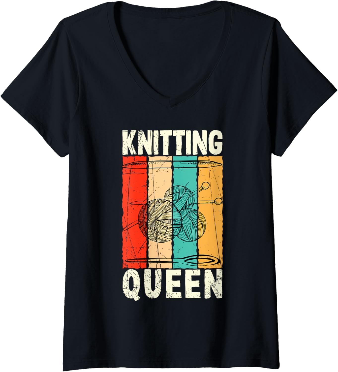 Womens Knitting Queen Crocheting Lover Funny Yarn Wool Pun V-Neck Yarn Supply | High Search Volume | Customer Favorite