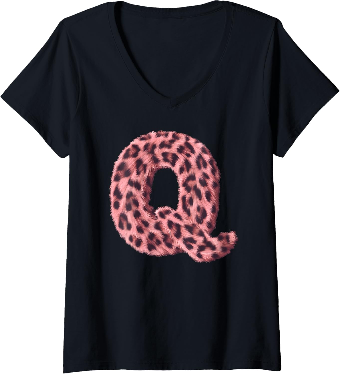 Womens Letter Q Cheetah Leopard Print Pink Initial Zebra Matching V Neck Apparel Comfort Fit Hot Right Now