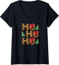 Womens Ho Ho Ho Merry Christmas T Shirt Cute Cheetah Print Clothes V Neck T Shirt Premium Print Hot Right Now
