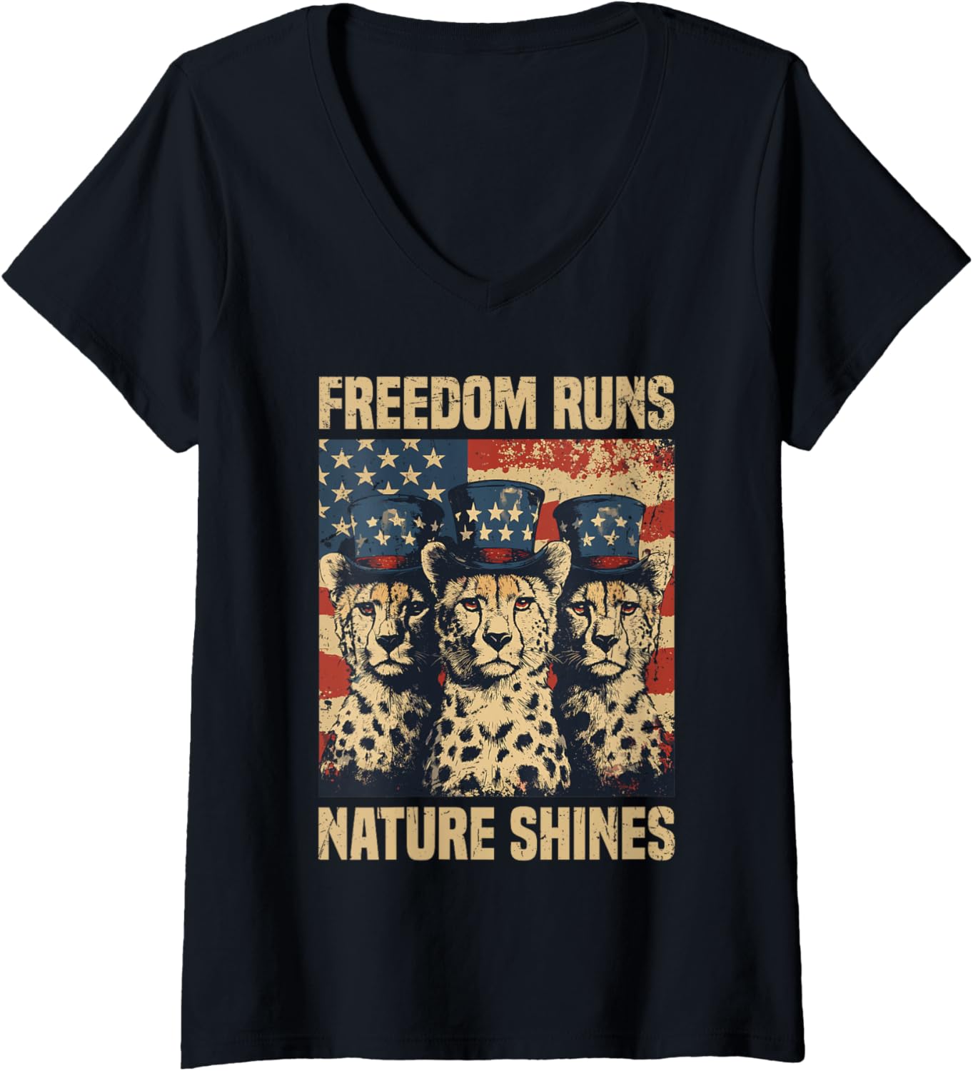 Womens Patriotic Cheetah USA Flag Funny Animals Lover 4th Of July V Neck Apparel Premium Print Gift Ready