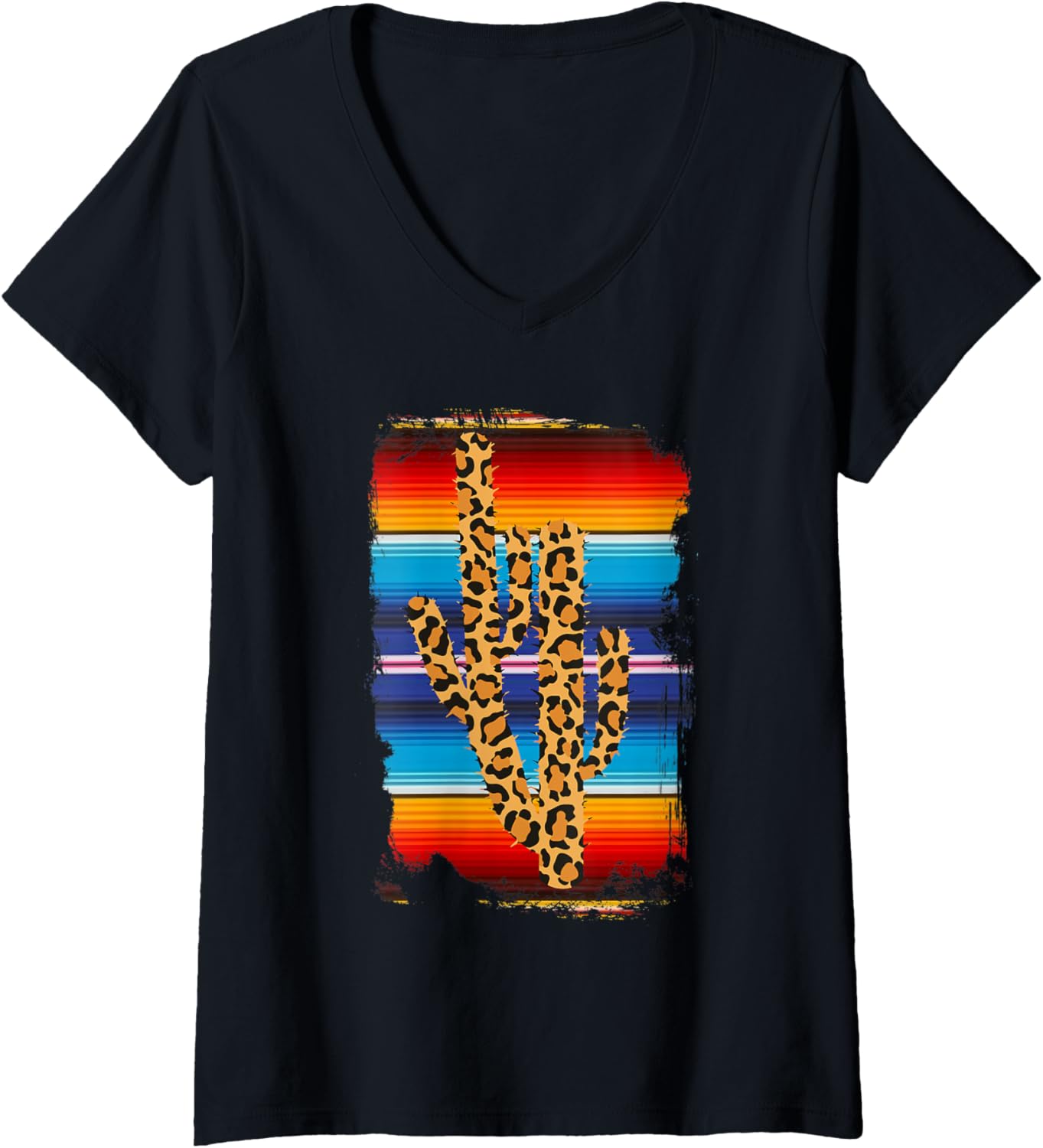 Womens Desert Cactus Cheetah Print Arizona Tuscan Colors V Neck Apparel Streetwear Style Gift Ready