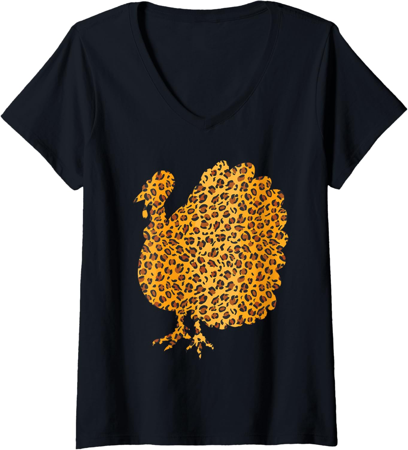 Womens Thanksgiving Turkey Day Leopard Print Pattern Cheetah Plaid V Neck Apparel Streetwear Style Gift Ready