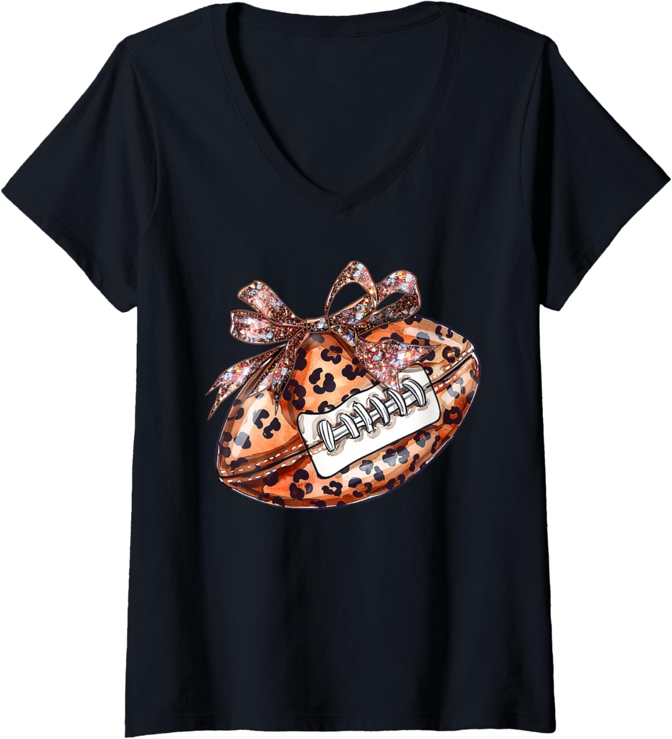 Womens Leopard Cheetah Pattern Print Football With Ribbon Bow Tie V Neck Apparel High Search Demand US Top Pick
