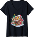Womens Christmas Gingerbread House Candy Cane X-Mas Pajamas Party V-Neck Apparel | Premium Quality | Aesthetic Fit