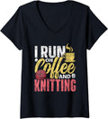 I Run On Coffee And Knitting Knitter Yarn Knit Knitting V-Neck Yarn Supply | Premium Quality | Customer Favorite