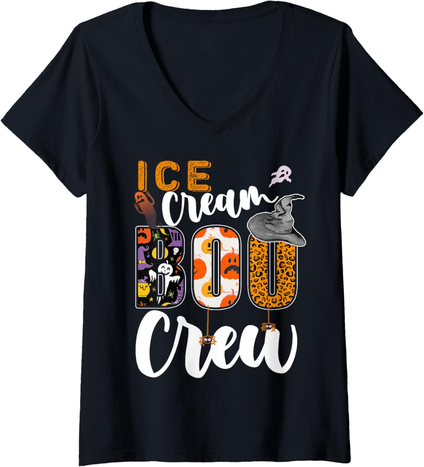 Womens Ice Cream Boo Crew Halloween Match Ice Cream Maker V-Neck Apparel | Premium Quality | Comfort Daily Wear