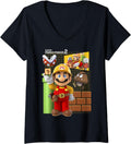 Super Mario Maker 2 Game Play Portrait Grid Background V-Neck Apparel | Trending 2025 | Aesthetic Fit
