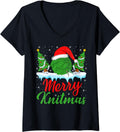 Womens Merry Knitmas Xmas Lighting Knitting Yarn Christmas Tree V-Neck Yarn Supply | Viral US Pick | Perfect for Craf...