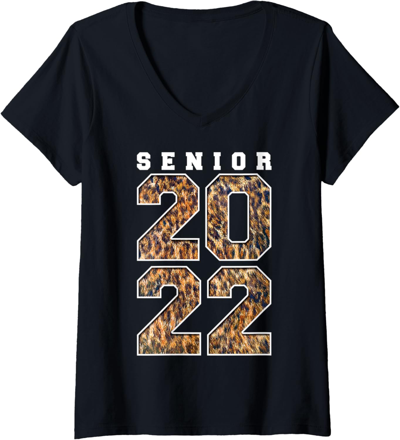 Womens Leopard Cheetah Fur Print Senior Class Of 2022 V Neck Apparel Comfort Fit Fan Favorite