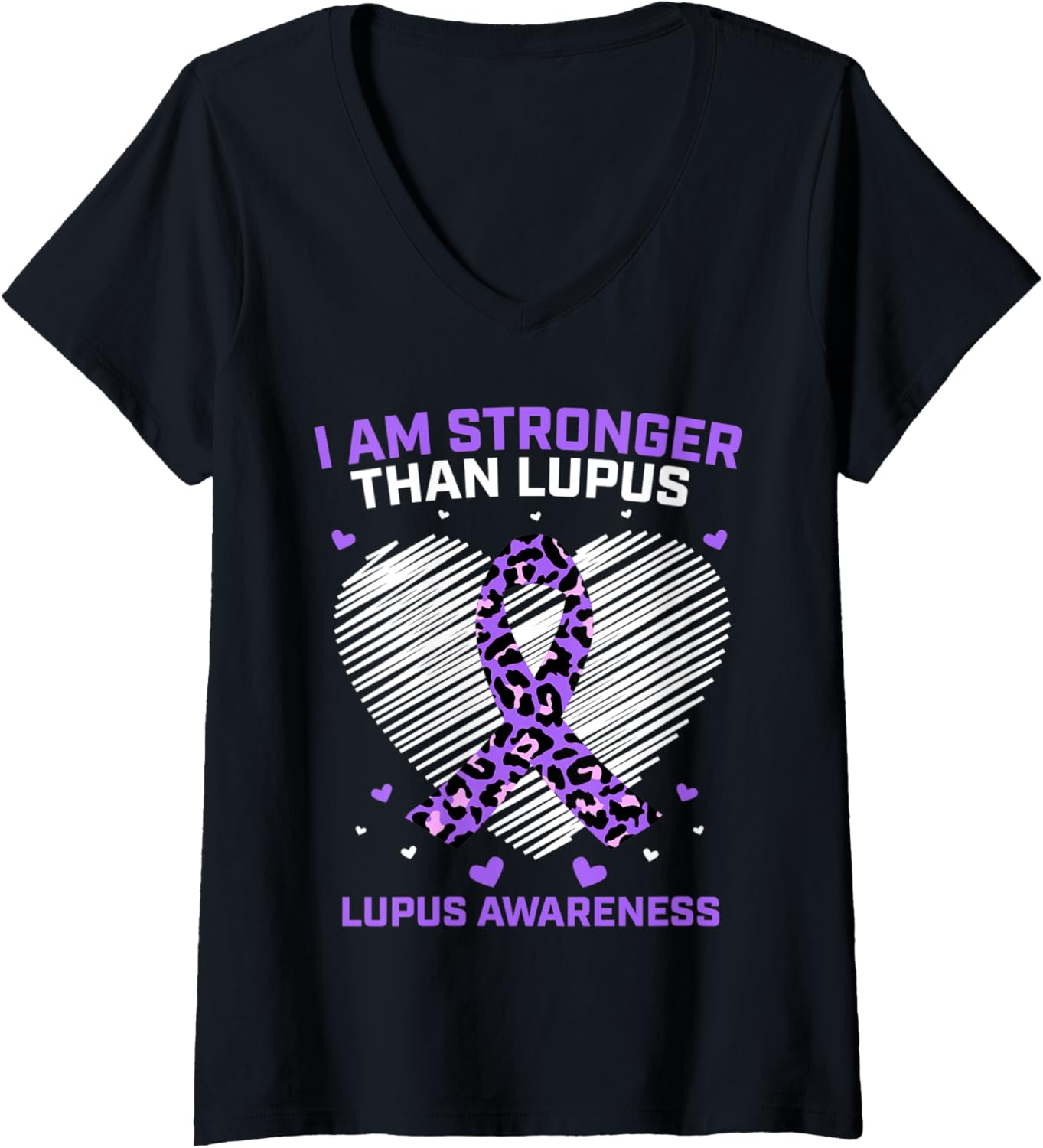 Womens Cute Purple Lupus Awareness Shirts Women Heart Cheetah Print V Neck T Shirt Streetwear Style Hot Right Now