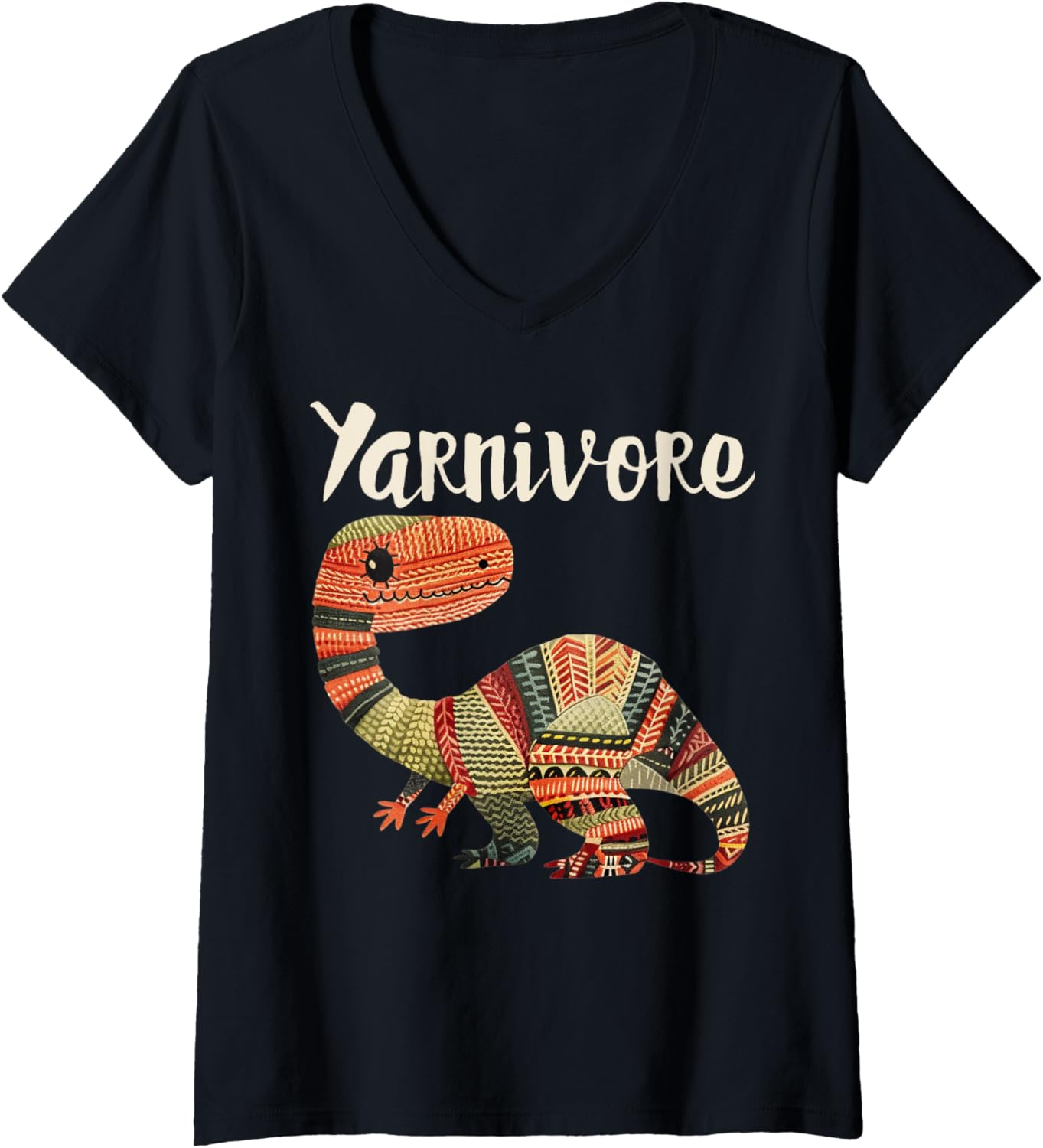 Womens Yarnivore Funny Cute Crochet Knitting Yarn Dinosaur V-Neck Yarn Supply | High Search Volume | Customer Favorite