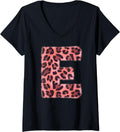 Womens Letter E Cheetah Leopard Print Pink Initial Zebra Matching V Neck Apparel Streetwear Style Gift Ready