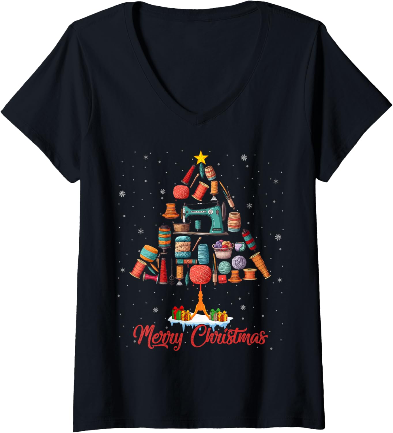 Womens Sewing Machine Tailor Sewing Yarn Quilting Christmas Tree V-Neck Yarn Supply | Viral US Pick | High CTR Title