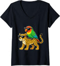 Womens Funny Parrot and Cheetah Cool Animal Friends with Sunglasses V Neck Apparel Trending US Everyday Wear