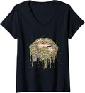 Womens Leopard Print Lips Kiss Cheetah Womens Cool Lips Kiss Me V Neck Apparel Comfort Fit Everyday Wear