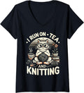I Run on Tea and Knitting Knitters Yarn Yarn Knitting Lover V-Neck Yarn Supply | Trending 2025 | High CTR Title
