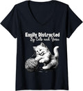 Womens Adorable Knitting and Crochet Happy Cat Yarn Lovers Gift V-Neck Yarn Supply | Premium Quality | Best Seller Ch...