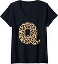 Womens Letter Q Cheetah Leopard Initial Print Name Zebra Matching V Neck Apparel Viral TikTok Find Hot Right Now