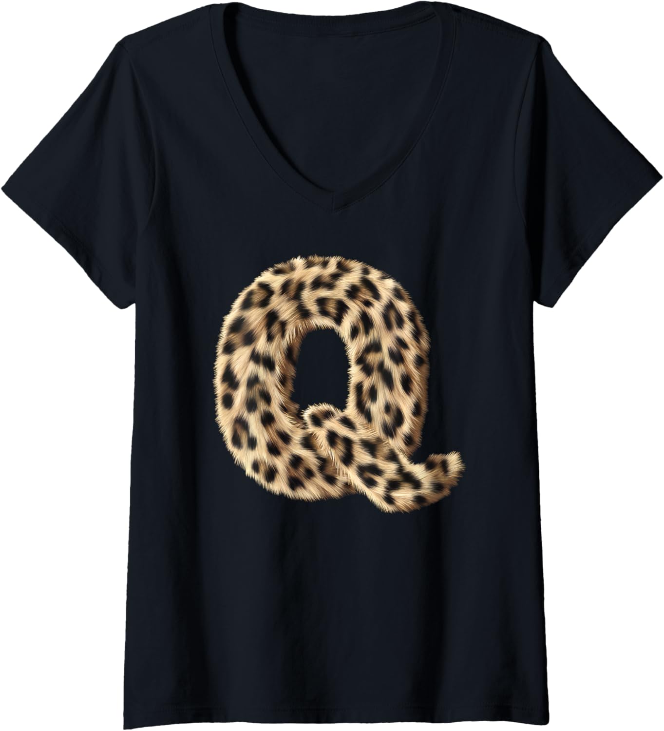 Womens Letter Q Cheetah Leopard Initial Print Name Zebra Matching V Neck Apparel Viral TikTok Find Hot Right Now