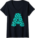 Womens Letter A Cheetah Leopard Print Blue Initial Zebra Matching V Neck Apparel Premium Print Everyday Wear