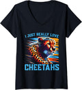 Womens I Just Really Love Cheetahs V Neck Apparel Viral TikTok Find Gift Ready