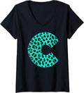 Womens Letter C Cheetah Leopard Print Blue Initial Zebra Matching V Neck Apparel High Search Demand Everyday Wear