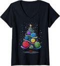 Womens Yarn Christmas Tree V-Neck Yarn Supply | Viral US Pick | Perfect for Crafters