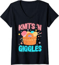 Womens Knits 'n Giggles Funny Yarn Knitting Women V-Neck Yarn Supply | High Search Volume | High CTR Title