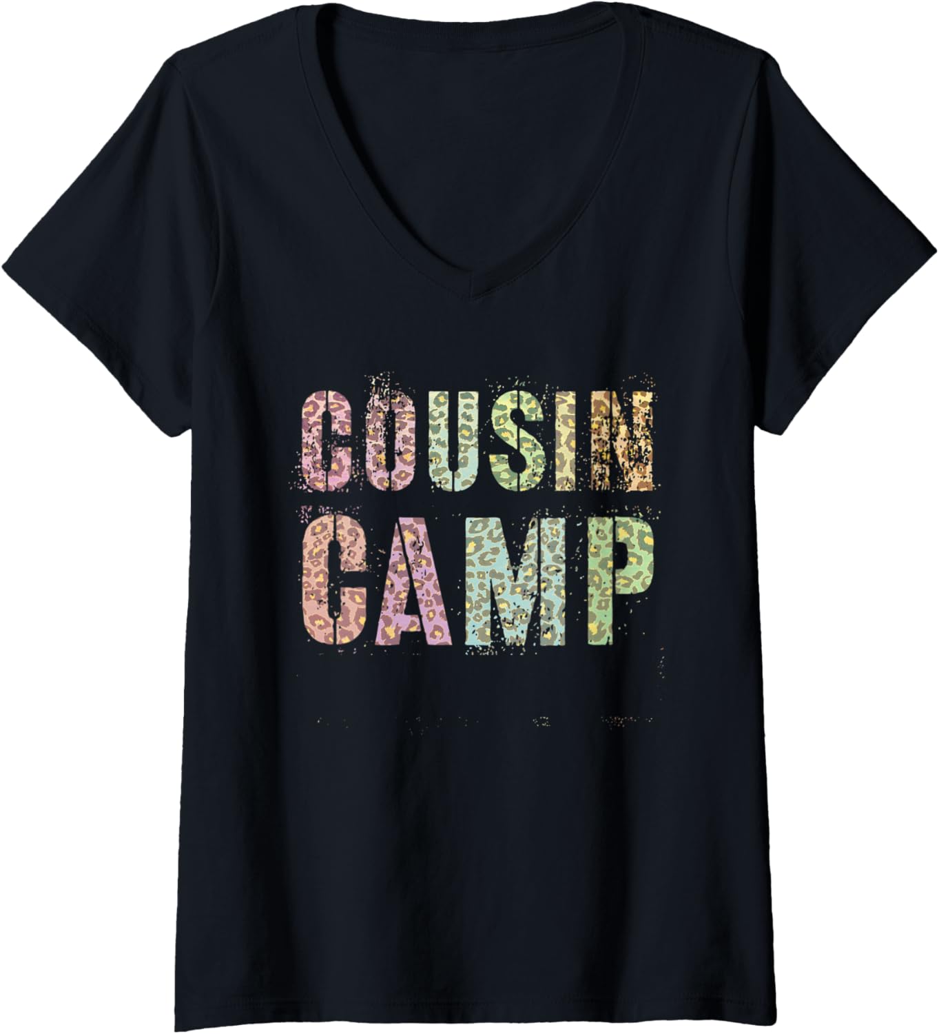 Womens COUSIN CAMP Leopard Print Funny Nana Dada Reeducation Vacay V Neck Apparel Comfort Fit Everyday Wear