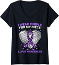 Womens Cute I Wear Purple For Niece Lupus Awareness Cheetah Print V Neck Apparel Comfort Fit US Top Pick