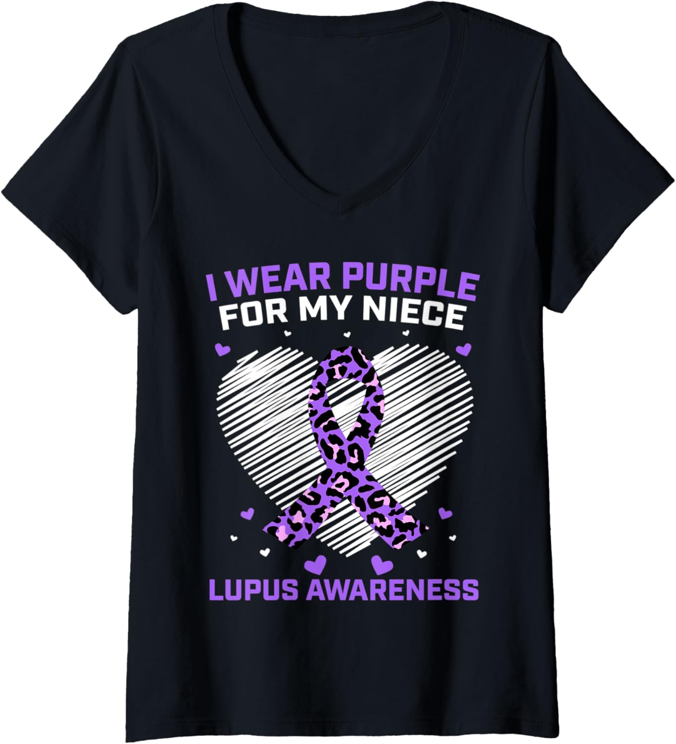 Womens Cute I Wear Purple For Niece Lupus Awareness Cheetah Print V Neck Apparel Comfort Fit US Top Pick