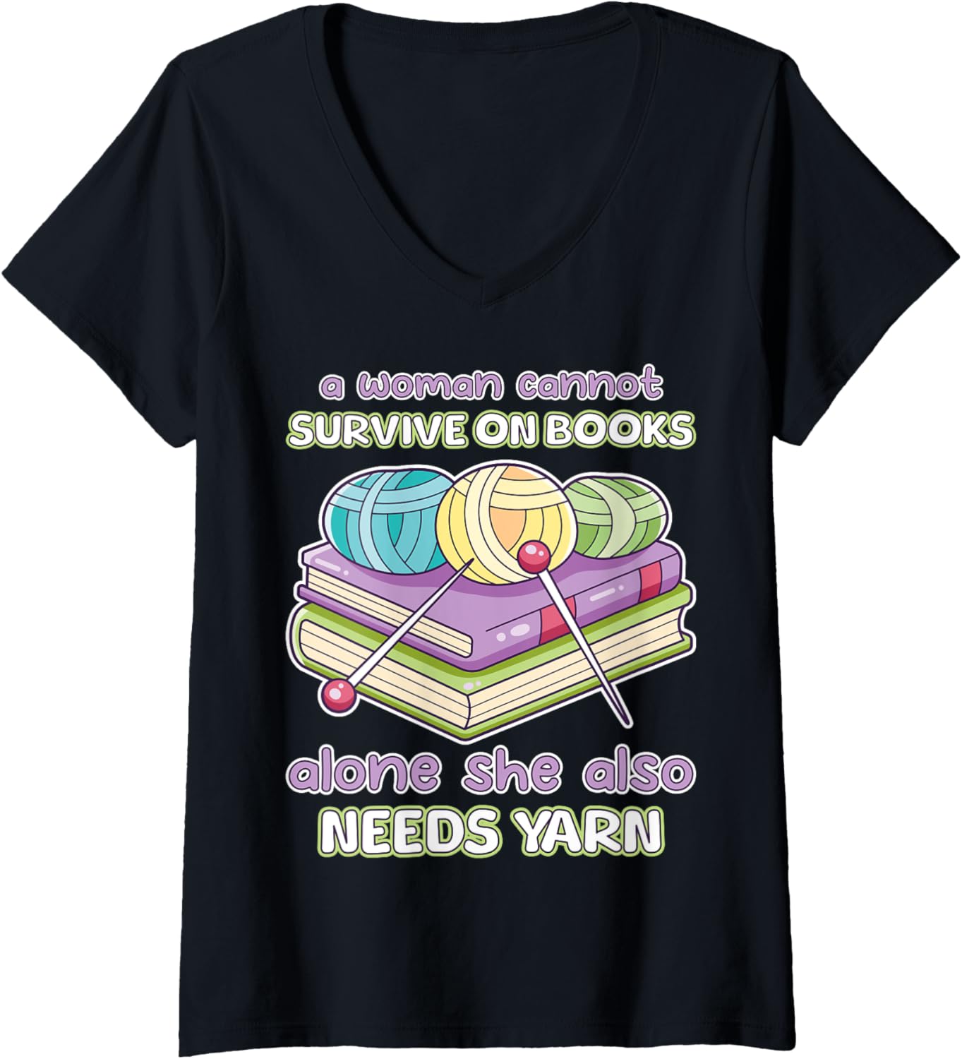 Womens Funny Crochet Knitting Book Worm Books Lover Yarn Collector V-Neck Yarn Supply | Premium Quality | Best Seller...