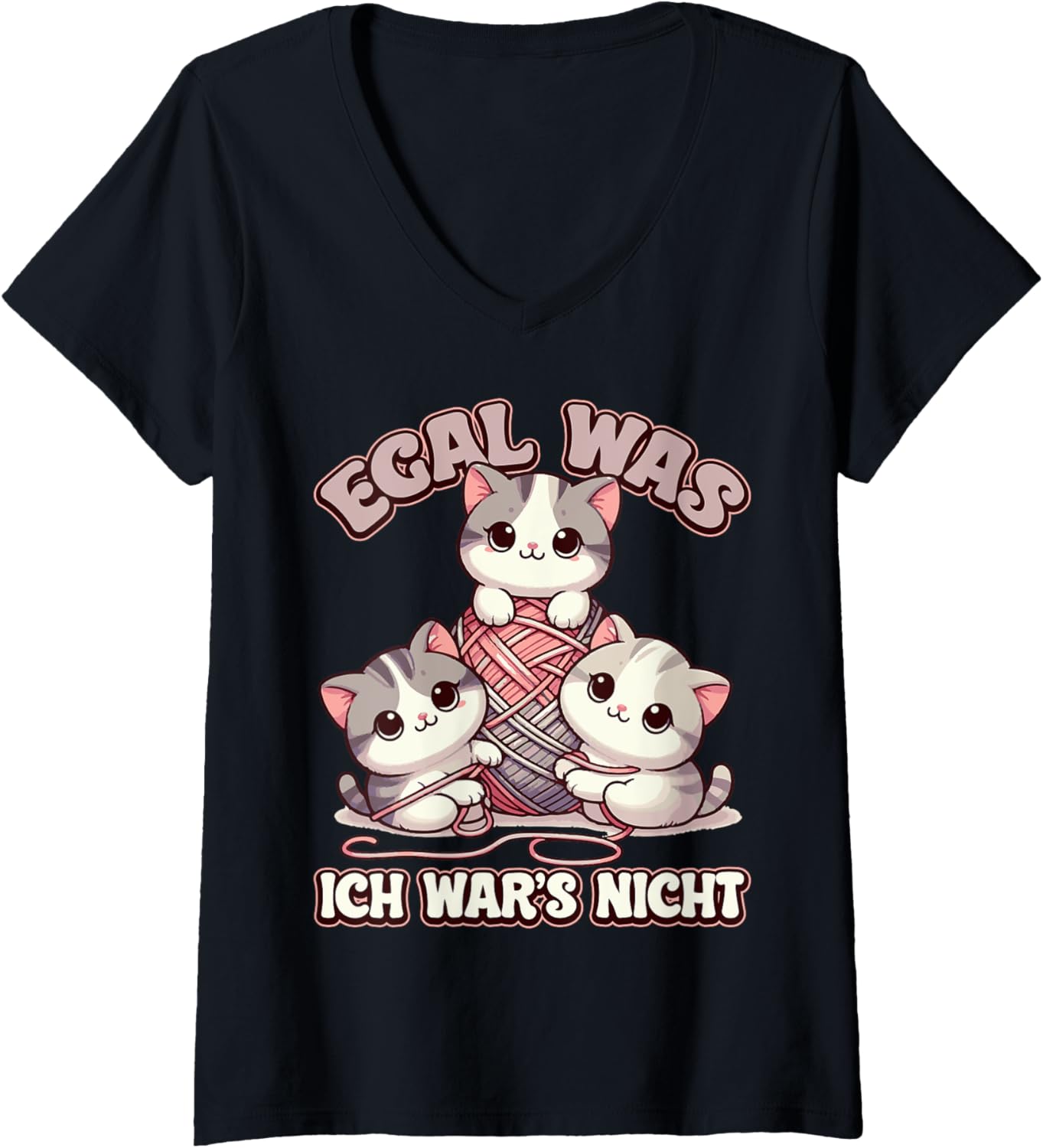 Womens Egal Was Ich War's Nicht Cute Cats Yarn V-Neck Yarn Supply | High Search Volume | Perfect for Crafters