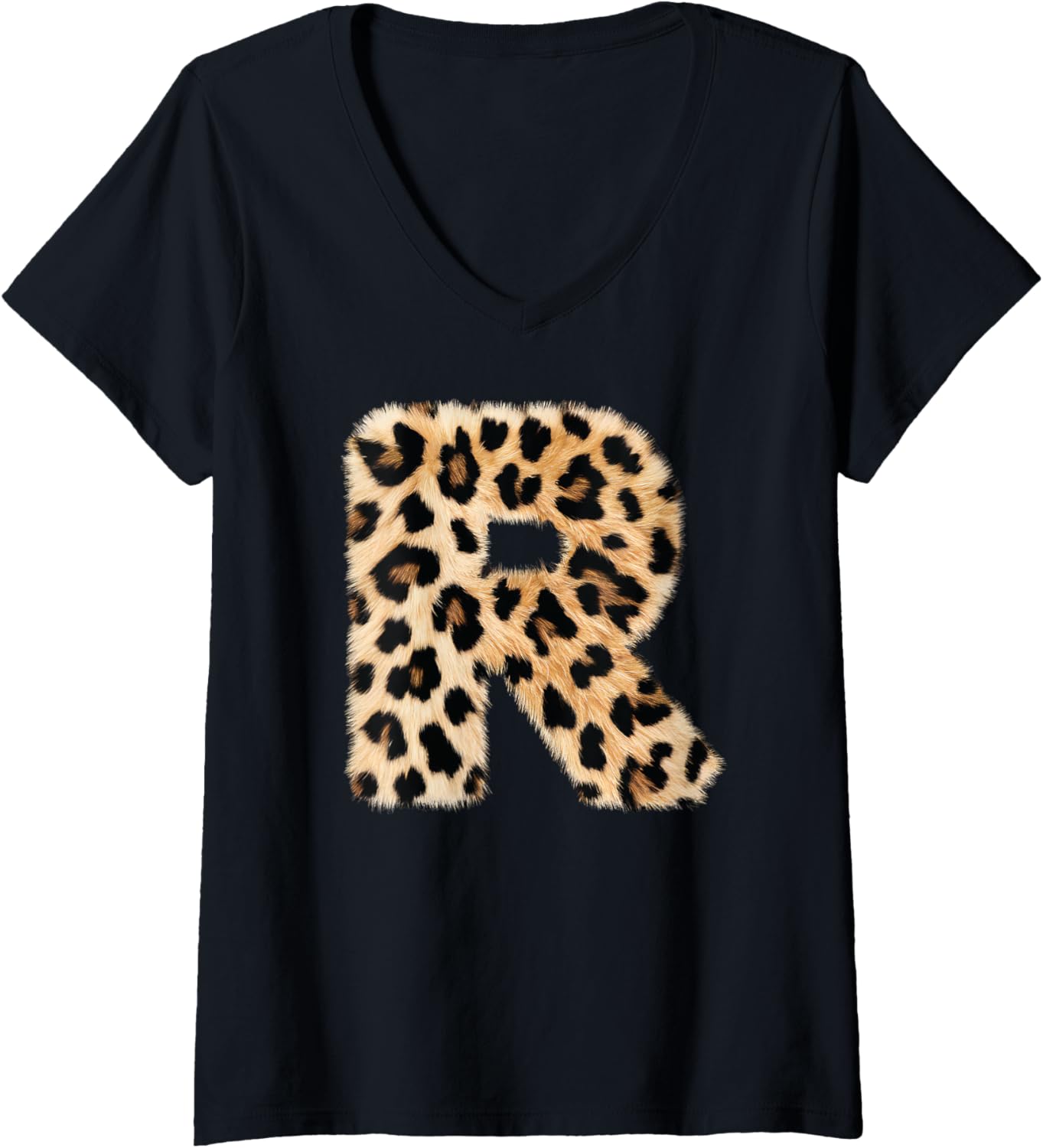 Womens Letter R Cheetah Leopard Initial Print Name Zebra Matching V Neck Apparel Comfort Fit Best Seller Look