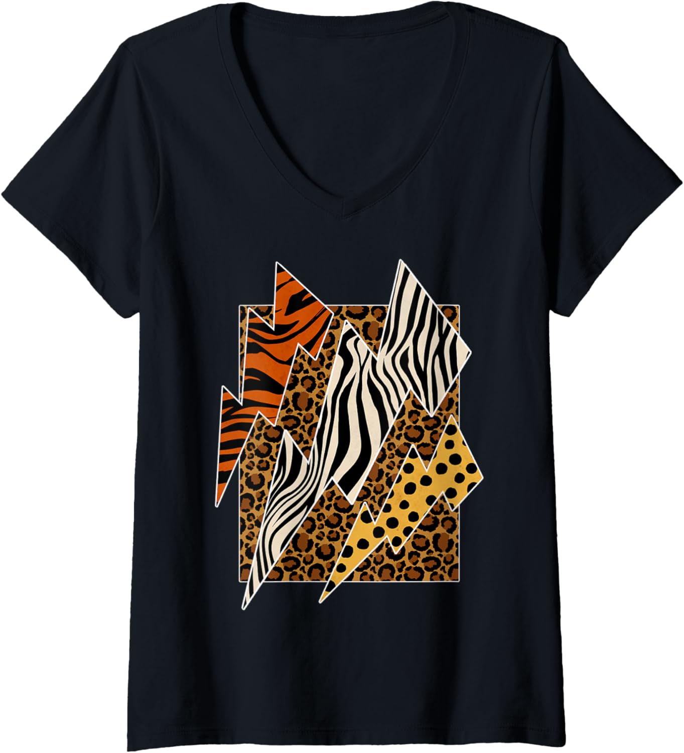 Womens Cheetah Tiger Leopard Zebra Lightning Wild Animal Print Zoo V Neck Apparel Trending US US Top Pick