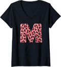 Womens Letter M Cheetah Leopard Print Pink Initial Zebra Matching V Neck Apparel Streetwear Style Best Seller Look