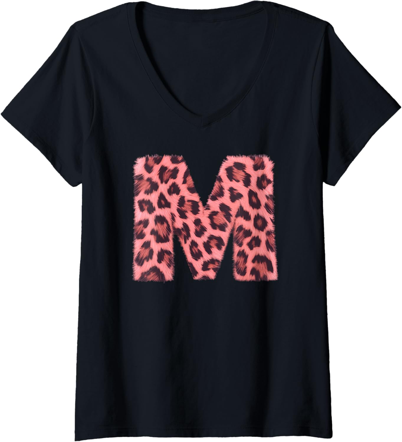 Womens Letter M Cheetah Leopard Print Pink Initial Zebra Matching V Neck Apparel Streetwear Style Best Seller Look