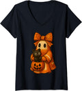 Womens Ghost Coquette Black Cat Knitting Crocheting Yarn Halloween V-Neck Yarn Supply | Premium Quality | Best Seller...