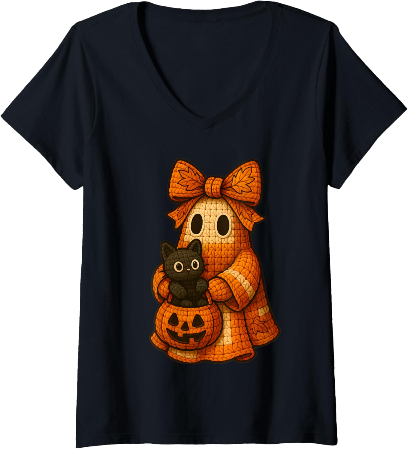 Womens Ghost Coquette Black Cat Knitting Crocheting Yarn Halloween V-Neck Yarn Supply | Premium Quality | Best Seller...