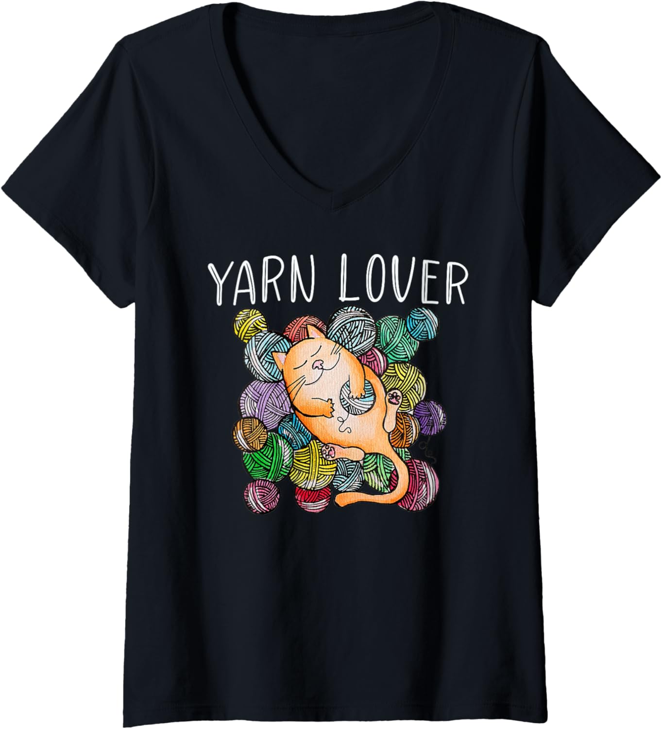 Womens Adorable Knitting and Crochet Happy Cat Yarn Lovers V-Neck Yarn Supply | Premium Quality | Best Seller Choice