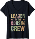 Womens LEADER OF THE COUSIN CREW Leopard Print Funny Grandma V Neck Apparel Trending US Best Seller Look