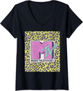 Womens MTV Music Television Neon Cheetah Block Logo V Neck Apparel Viral TikTok Find US Top Pick