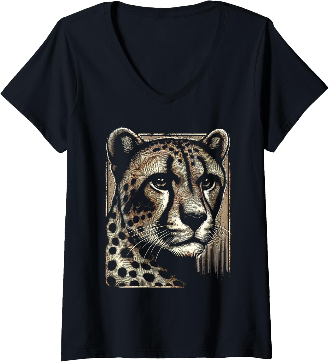 Womens Cheetah Face Print V Neck Apparel Comfort Fit Gift Ready