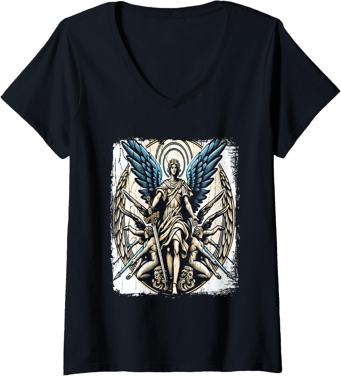 Womens Archangel Michael Christian Angel Saint Michael Saint Patron V-Neck Apparel | Everyday Casual Wear