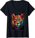 Womens Colorful Cheetah Psychedelic Art Trippy Hippie Men Women V Neck Apparel Viral TikTok Find Everyday Wear