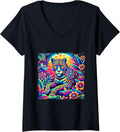 Womens Jaguar Jungle Animal Lover Vibrant Colorful Flower Cheetah V Neck Apparel Viral TikTok Find Fan Favorite
